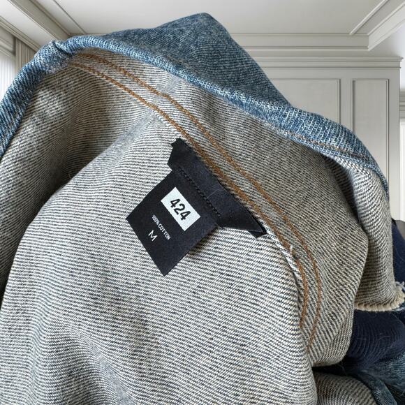 🔥 424 Reworked Denim Workshirt Hoodie – Rare Streetwear Grail (Size M) 🔥 - Picture 5 of 6